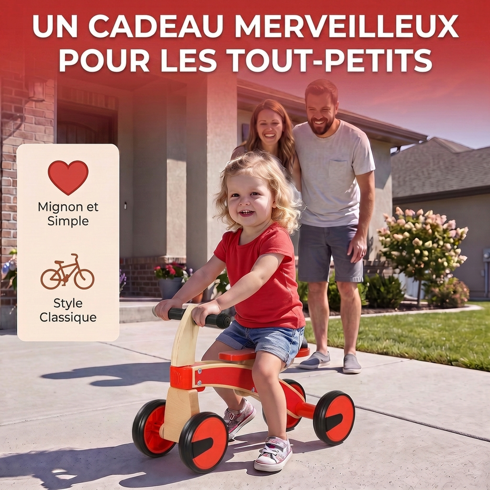 Voiture Porteur pour Enfants, Véhicule à Pousser Sans Pédales avec Roues en EVA et Dossier, 2 à 3 Ans, Rouge - immagine 7