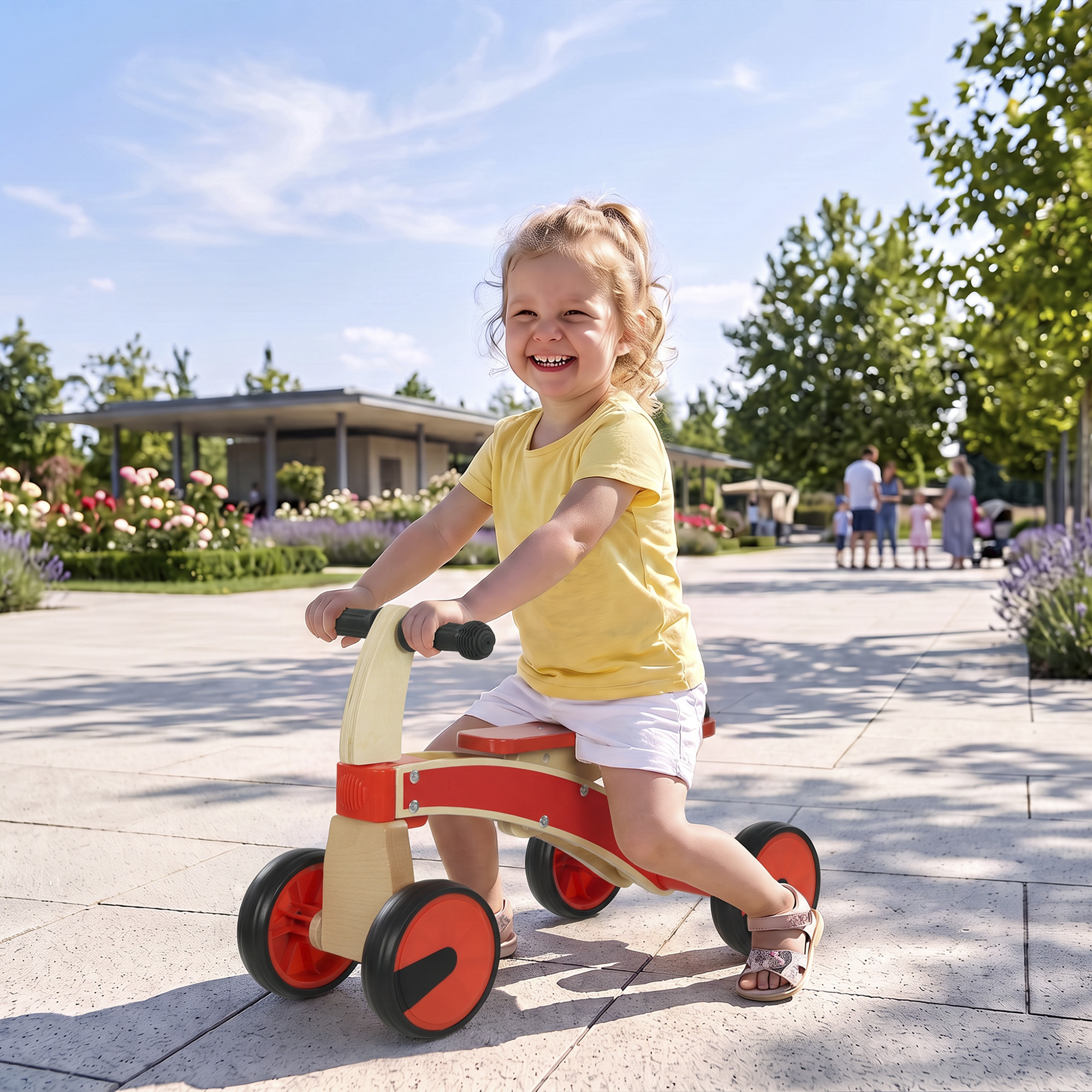 Voiture Porteur pour Enfants, Véhicule à Pousser Sans Pédales avec Roues en EVA et Dossier, 2 à 3 Ans, Rouge - immagine 8