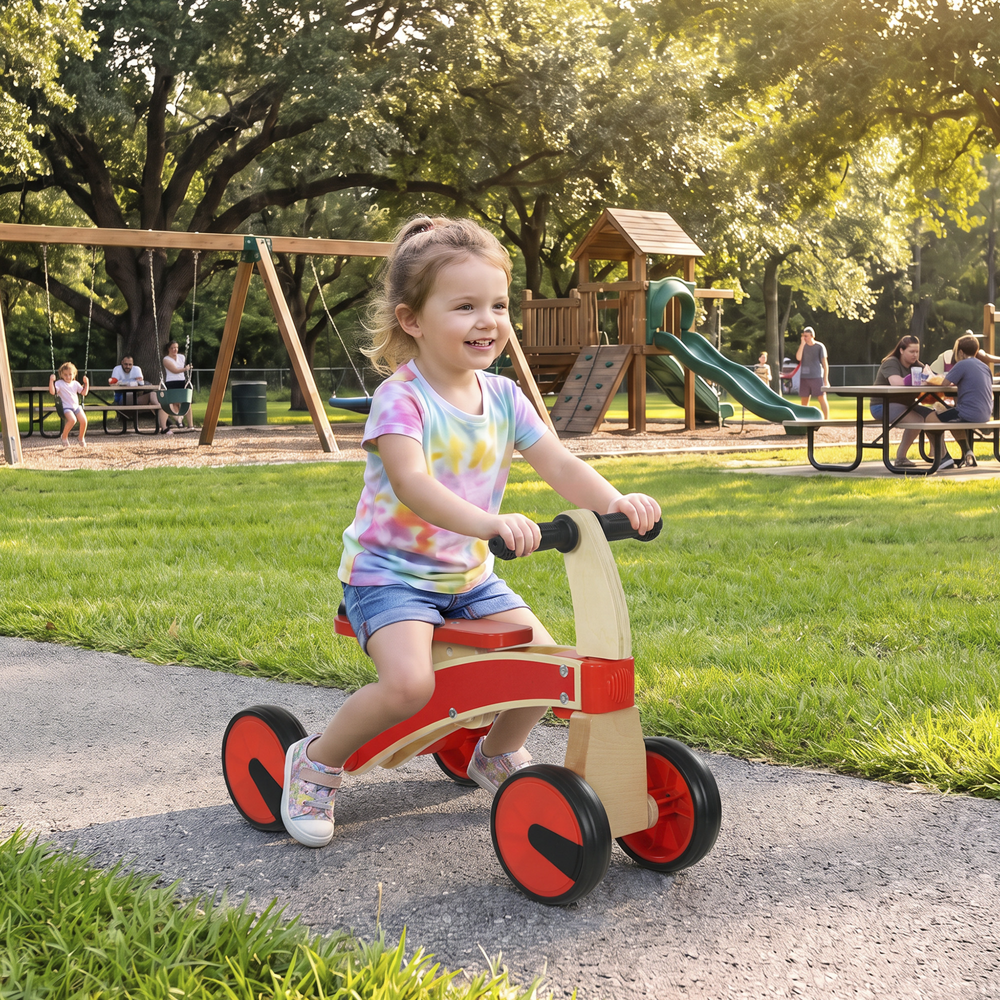 Voiture Porteur pour Enfants, Véhicule à Pousser Sans Pédales avec Roues en EVA et Dossier, 2 à 3 Ans, Rouge - immagine 9